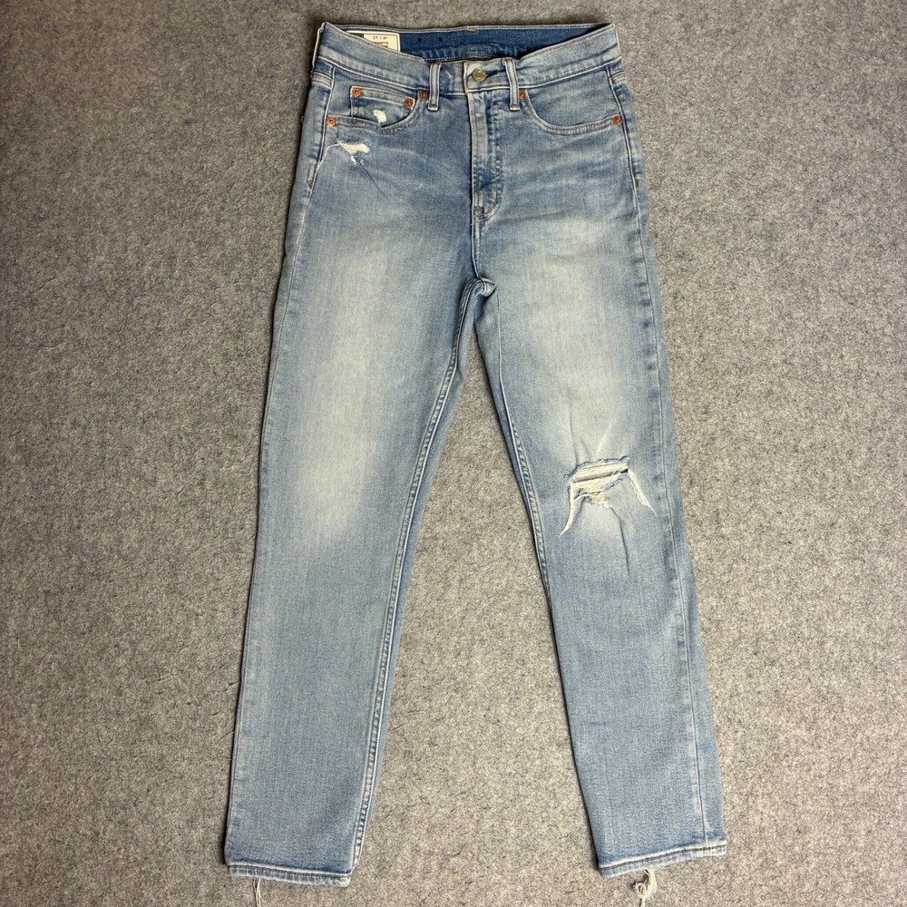 Gap Cigarette High Rise Jeans Women 4/27 28x27 Blue Stretch Distressed Raw Hem